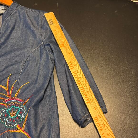 Vintage Embroidered Chambray Blue Jacket Shacket Floral City Blues Koret Small - Picture 6 of 6